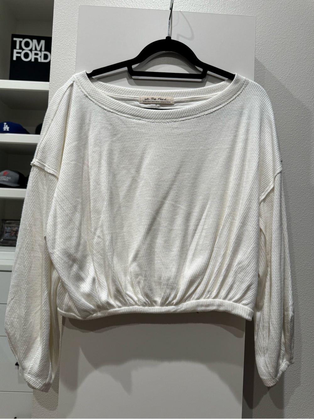 We The Free Cropped Waffle-Knit Sweatshirt in White